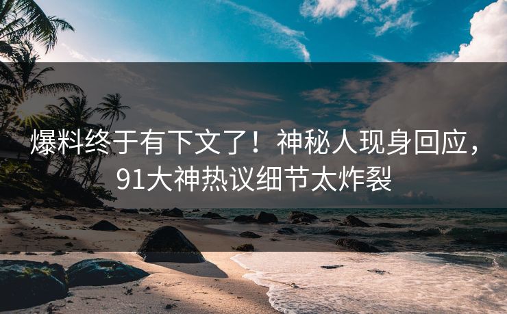 爆料终于有下文了！神秘人现身回应，91大神热议细节太炸裂