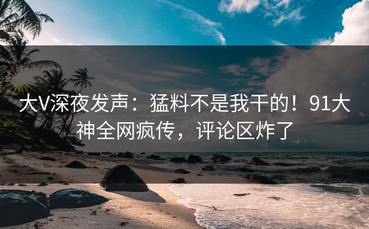大V深夜发声：猛料不是我干的！91大神全网疯传，评论区炸了