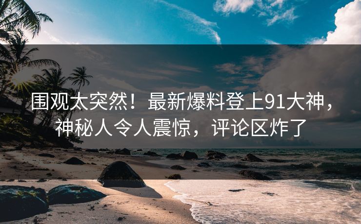 围观太突然！最新爆料登上91大神，神秘人令人震惊，评论区炸了