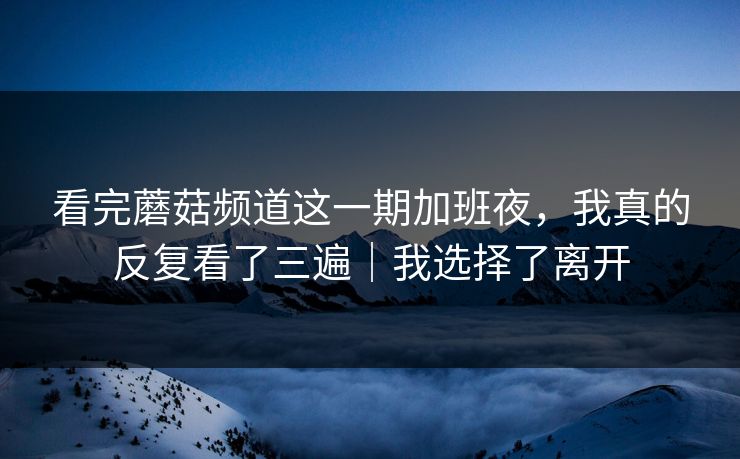 看完蘑菇频道这一期加班夜，我真的反复看了三遍｜我选择了离开